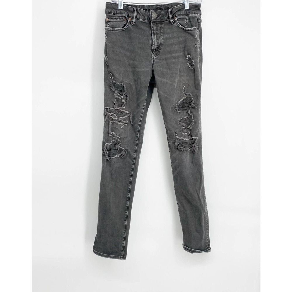 American Eagle Men's Jeans 29x32 Next Level Flex Distressed Denim Faded‎ Black